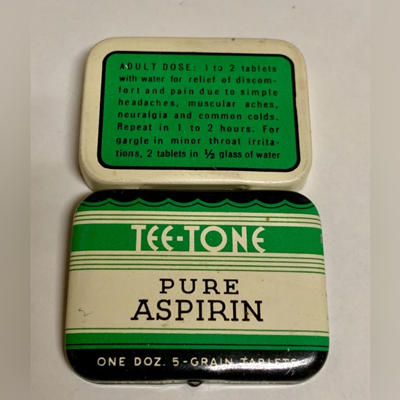 Mid Century Vintage TEE TONE Pure Aspirin Hinge Lidded Medicine Tin - Picture 9 of 16